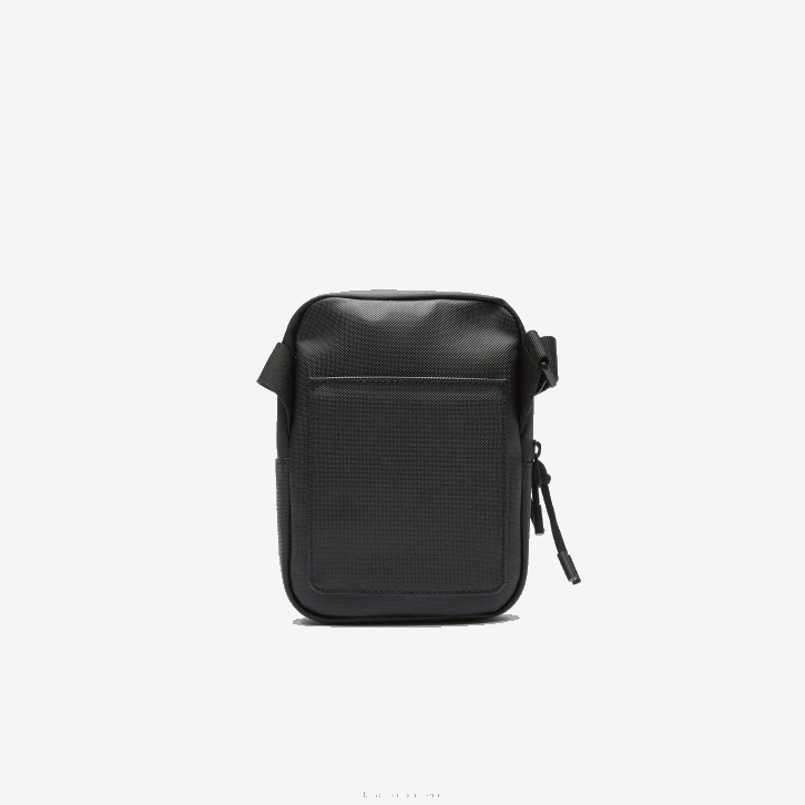 homens Lacoste preto 000 bolsa transversal plana pequena de lona revestida lcst 08D02018