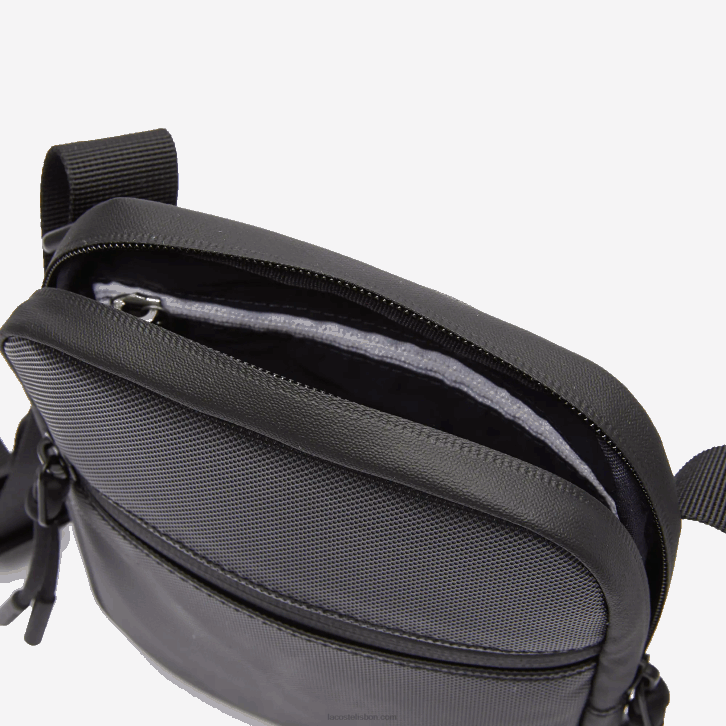 homens Lacoste preto 000 bolsa transversal plana pequena de lona revestida lcst 08D02018