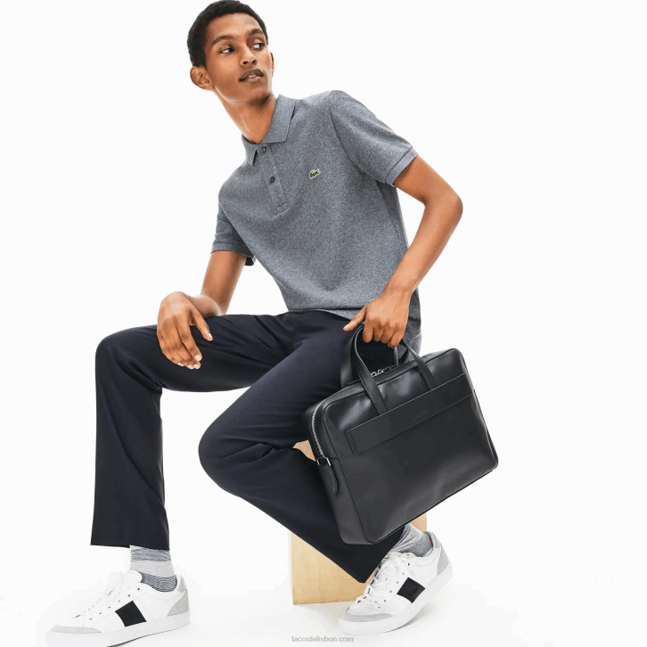 homens Lacoste preto 000 l.12.12 bolsa de computador de couro com alça removível 08D02030