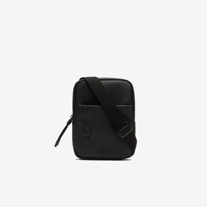 homens Lacoste preto 000 l.12.12 pequena bolsa plana com zíper de marca 08D02008