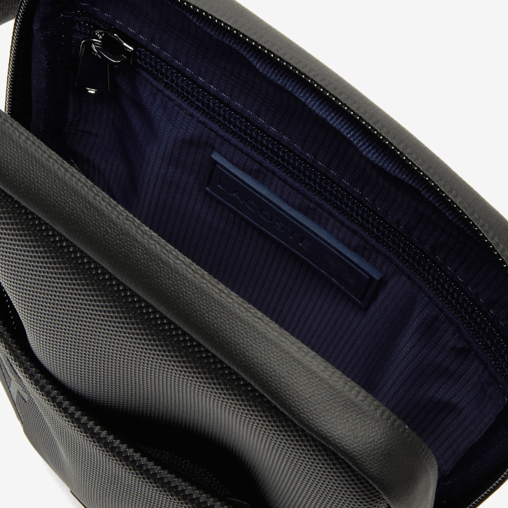 homens Lacoste preto 000 l.12.12 pequena bolsa plana com zíper de marca 08D02008