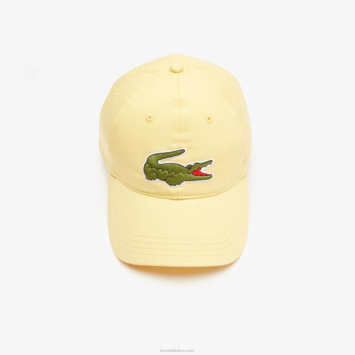 homens Lacoste amarelo 107 boné de sarja de algodão orgânico ajustável 08D02155