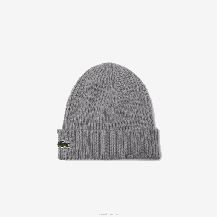homens Lacoste ano chine cinza gorro de lã com nervuras 08D02242