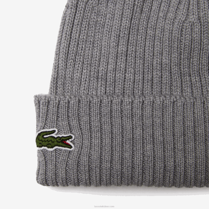 homens Lacoste ano chine cinza gorro de lã com nervuras 08D02242