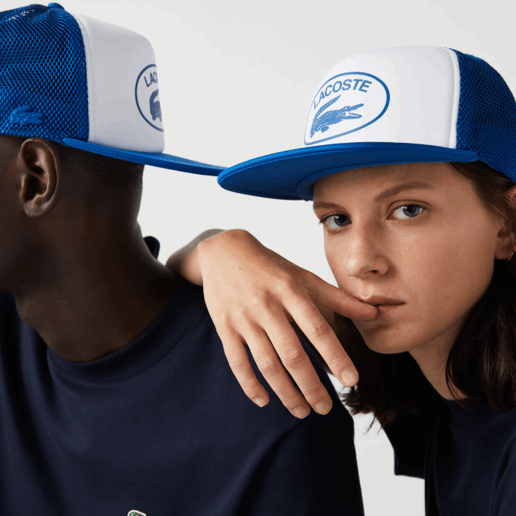 homens Lacoste azul branco lux boné de malha e neoprene 08D02163
