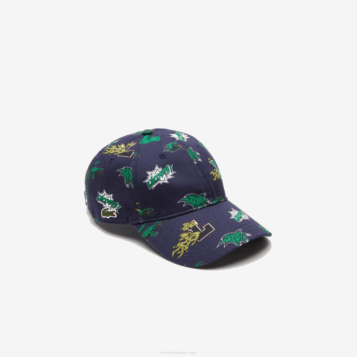 homens Lacoste azul marinho 166 boné com estampa de crocodilo 08D02249