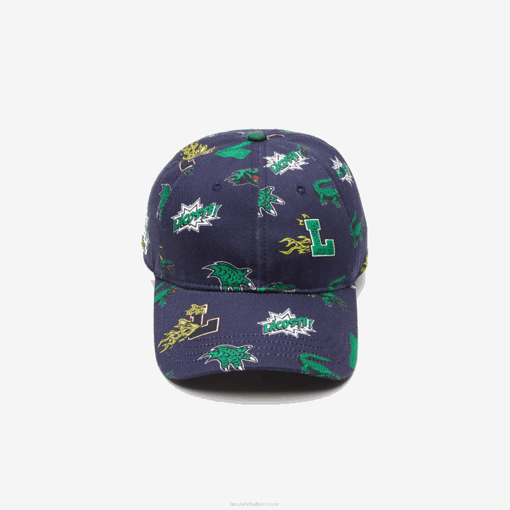 homens Lacoste azul marinho 166 boné com estampa de crocodilo 08D02249