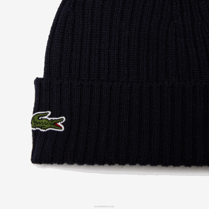 homens Lacoste azul marinho 166 gorro de lã com nervuras 08D02228