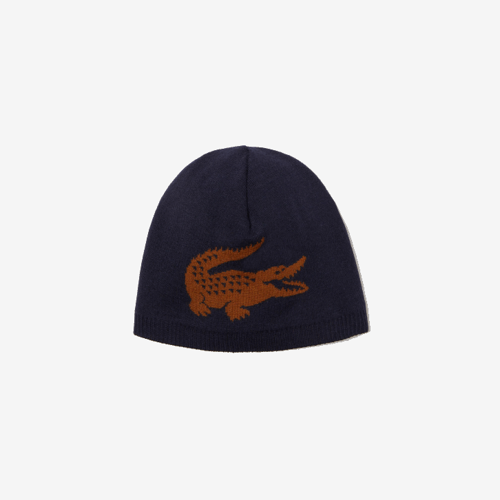 homens Lacoste azul marinho marrom 1dy gorro de lã de crocodilo jacquard 08D02309