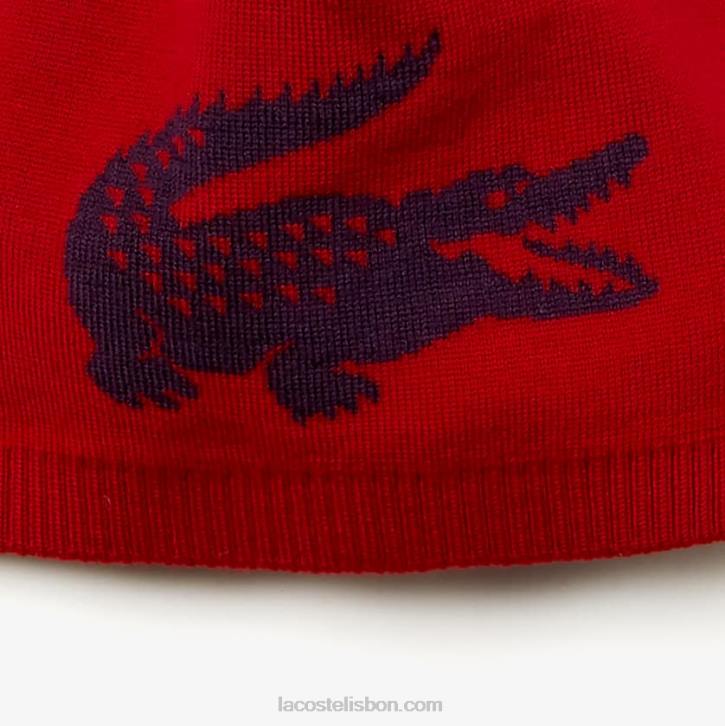 homens Lacoste bordeaux 1k gorro de lã de crocodilo jacquard 08D02310