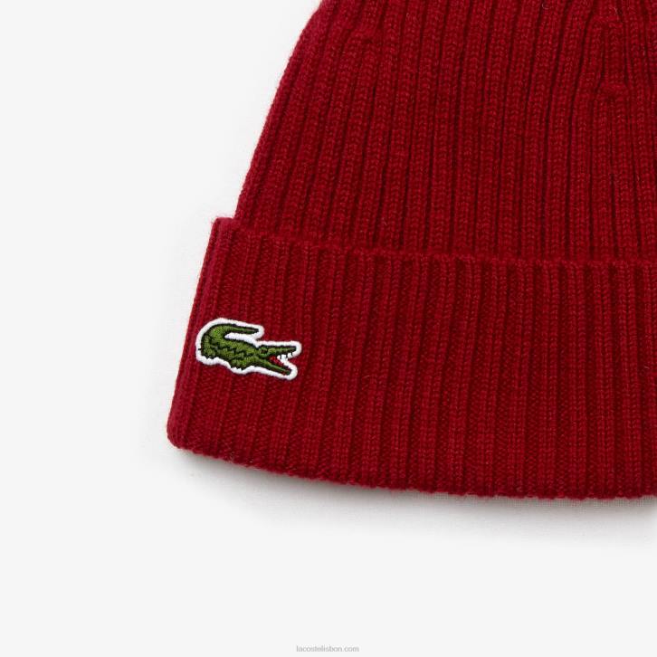 homens Lacoste bordeaux 476 gorro de lã com nervuras 08D02269