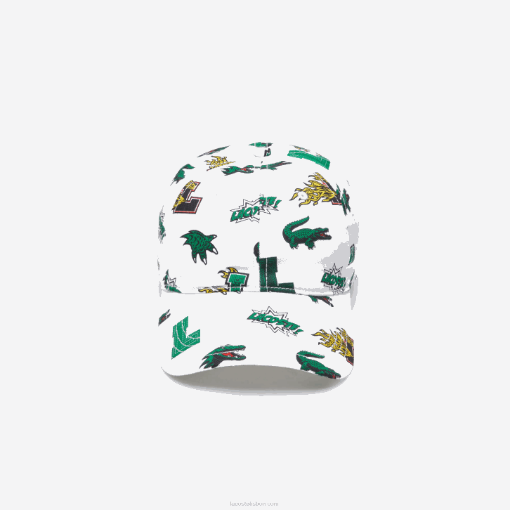 homens Lacoste branco 001 boné com estampa de crocodilo 08D02250