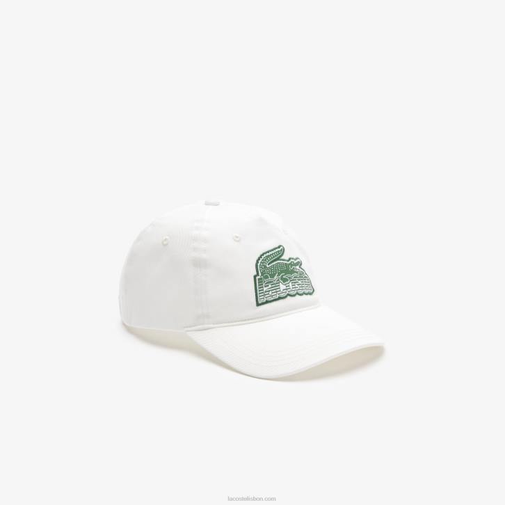 homens Lacoste branco 70v boné com marca de patch de crocodilo 08D02146