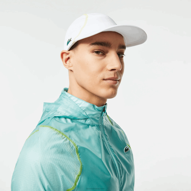 homens Lacoste dvj amarelo branco boné de painel de malha de tênis 08D02142