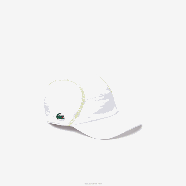homens Lacoste dvj amarelo branco boné de painel de malha de tênis 08D02142