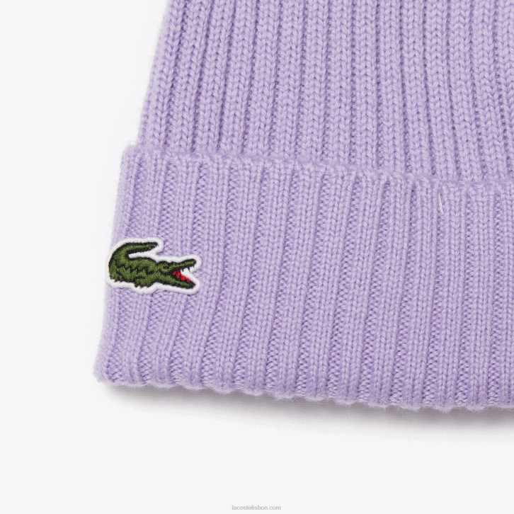 homens Lacoste gfu roxo gorro de lã com nervuras 08D02291