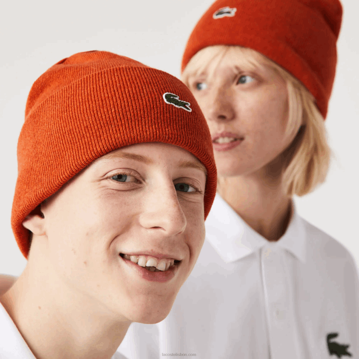 homens Lacoste laranja uy6 gorro de lã 08D02292