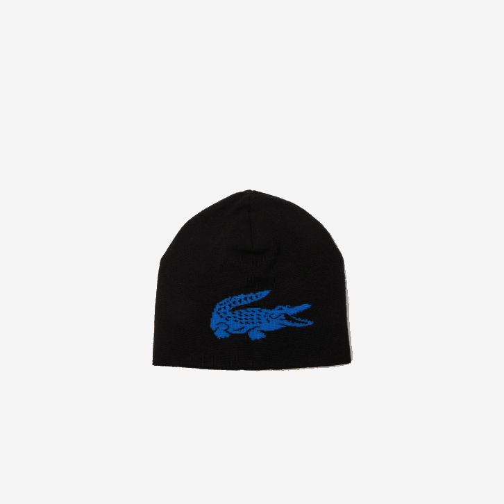 homens Lacoste preto azul 985 gorro reversível de crocodilo contraste 08D02345