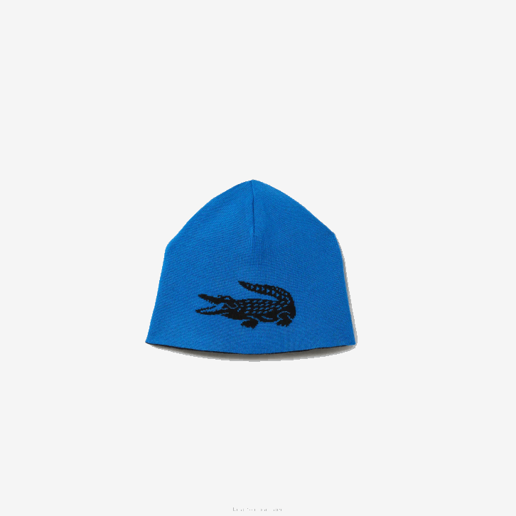 homens Lacoste preto azul 985 gorro reversível de crocodilo contraste 08D02345