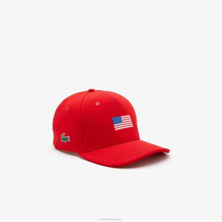homens Lacoste vermelho 240 boné ajustável da bandeira americana do esporte da taça dos presidentes 08D02330