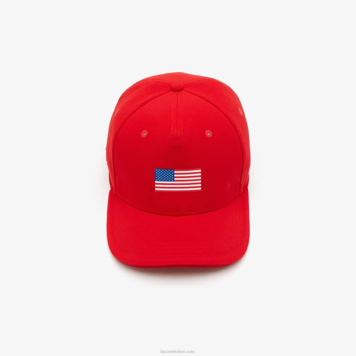 homens Lacoste vermelho 240 boné ajustável da bandeira americana do esporte da taça dos presidentes 08D02330