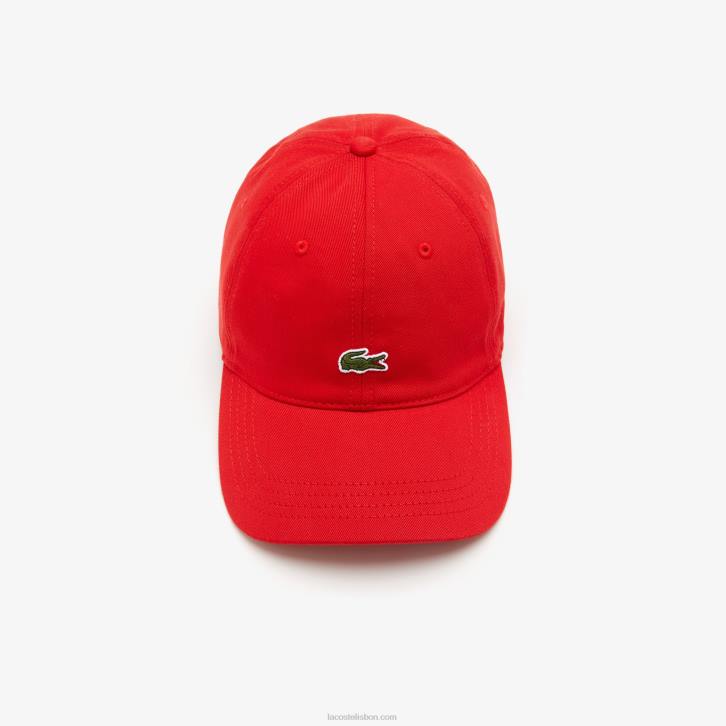 homens Lacoste vermelho 240 boné de sarja de algodão orgânico 08D02149