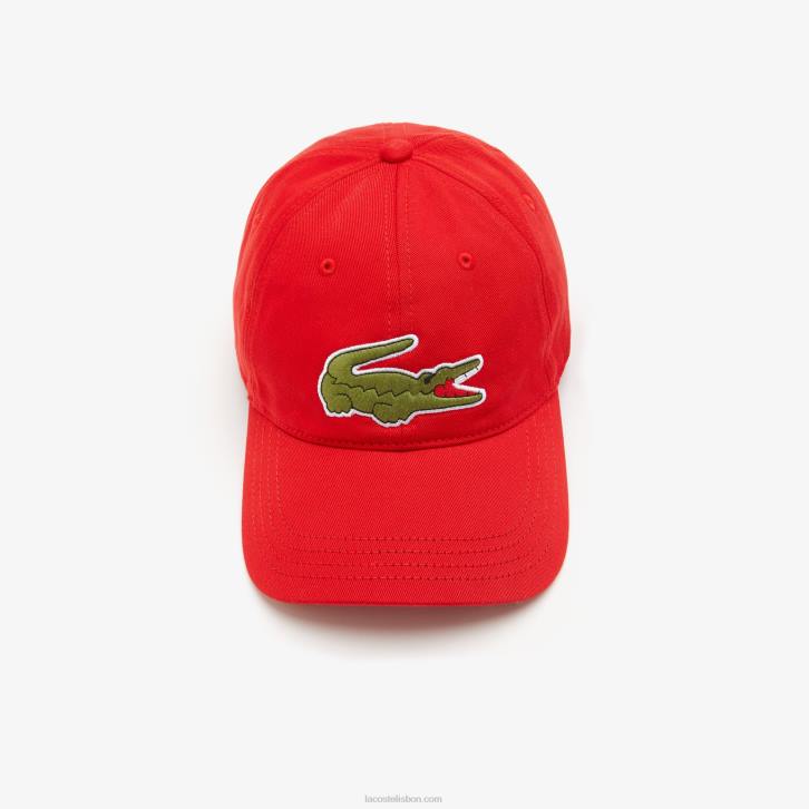 homens Lacoste vermelho 240 boné de sarja de algodão orgânico ajustável 08D02287