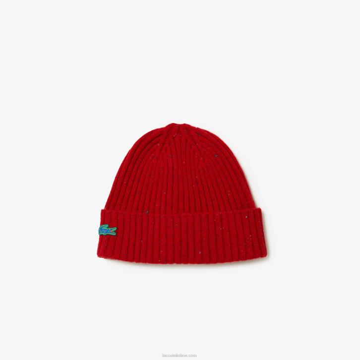 homens Lacoste vermelho 7cq gorro de lã salpicado 08D02305