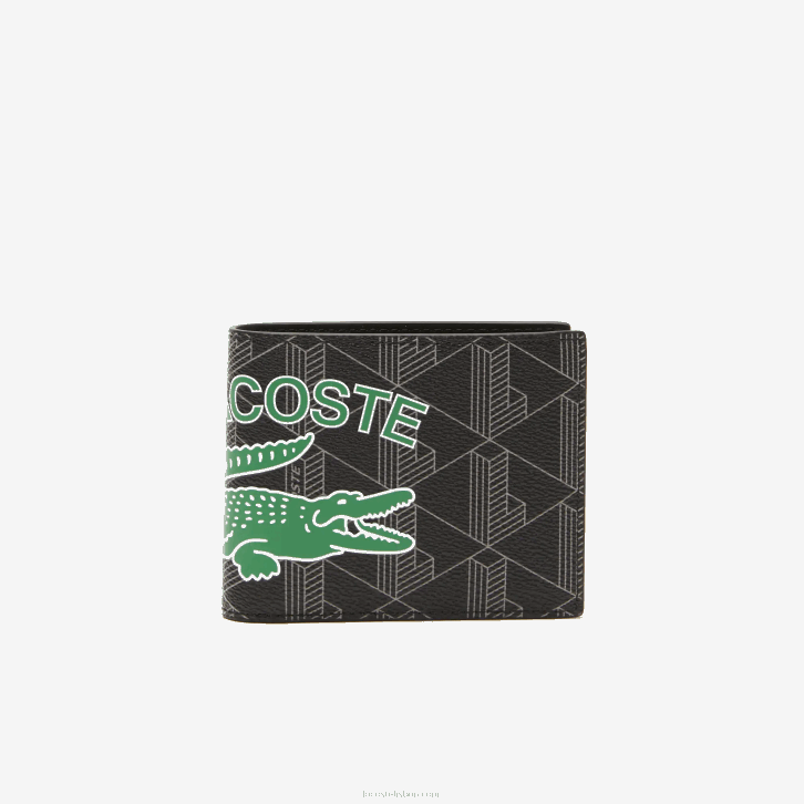 homens Lacoste mono noir gris estragon l83 carteira dobrável com estampa monograma the blend 08D01997