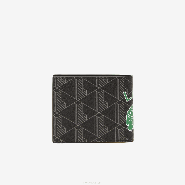 homens Lacoste mono noir gris estragon l83 carteira dobrável com estampa monograma the blend 08D01997