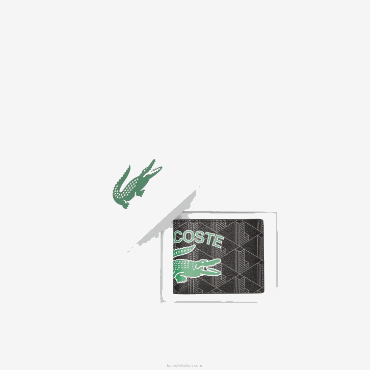 homens Lacoste mono noir gris estragon l83 carteira dobrável com estampa monograma the blend 08D01997