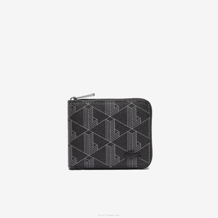 homens Lacoste monograma noir gris h45 carteira pequena com zíper e estampa de monograma 08D02126