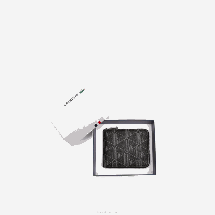 homens Lacoste monograma noir gris h45 carteira pequena com zíper e estampa de monograma 08D02126