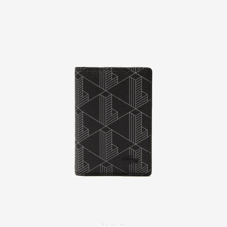 homens Lacoste monograma noir gris h45 porta-cartão vertical com estampa de monograma the blend 08D01990