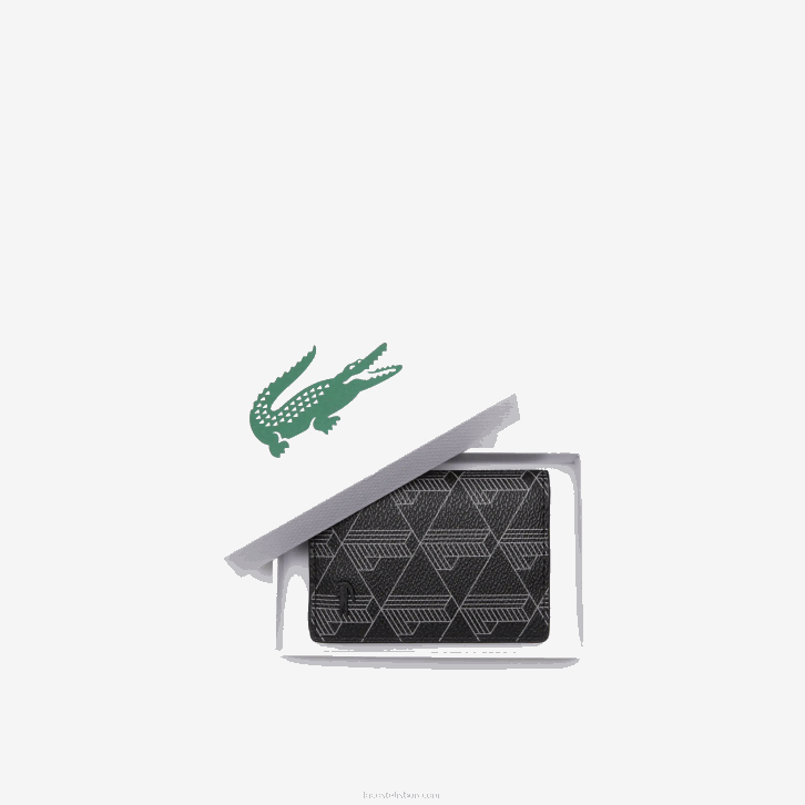 homens Lacoste monograma noir gris h45 porta-cartão vertical com estampa de monograma the blend 08D01990