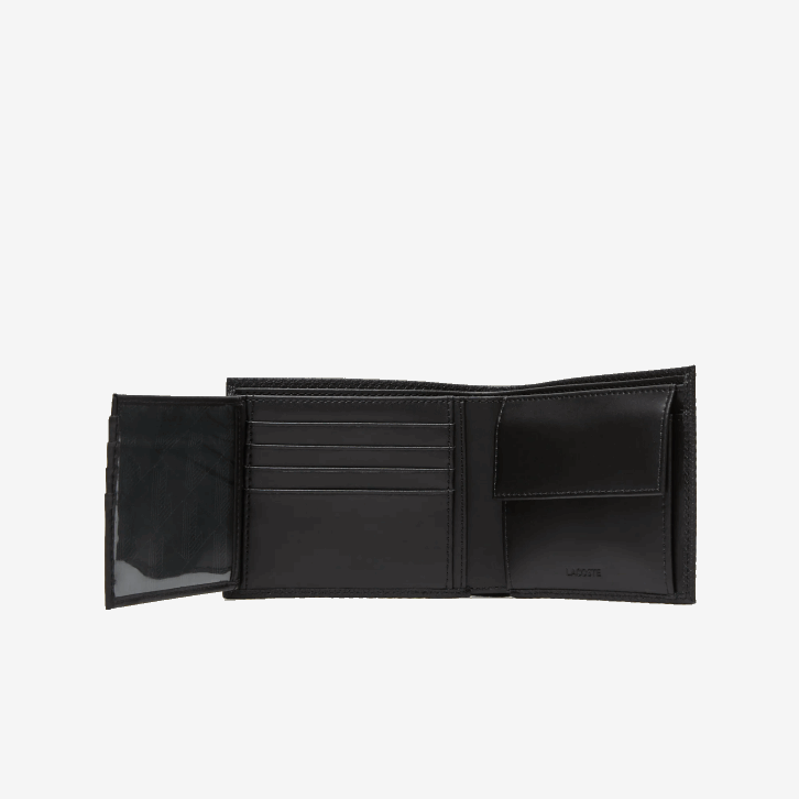 homens Lacoste preto 000 carteira de couro dobrável 08D02125