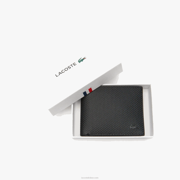 homens Lacoste preto 000 carteira três cartões em couro piquê chantaco 08D02063