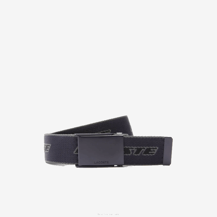 homens Lacoste abimes dark shadow noir l12 cinto de lona de marca contrastante 08D02114
