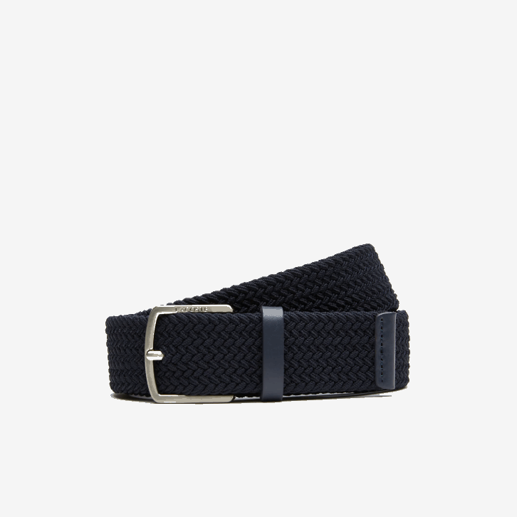 homens Lacoste bleu nuit l40 cinto de malha elástico com fivela gravada 08D01983