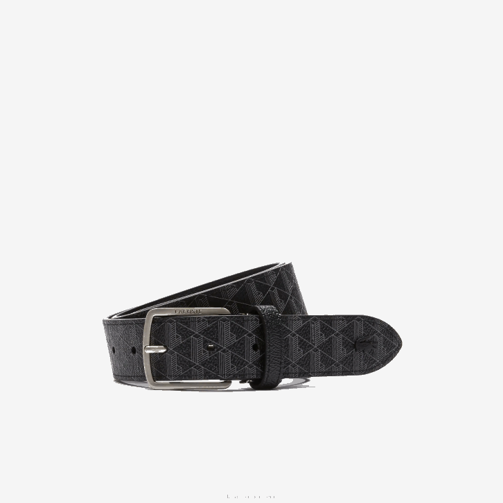 homens Lacoste monograma noir gris h45 cinto trançado com fivela língua monograma 08D02099
