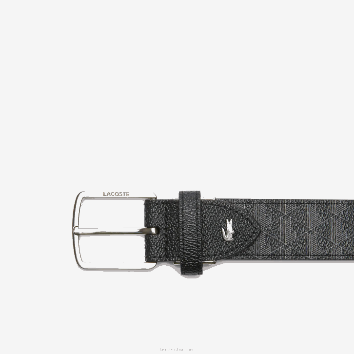 homens Lacoste monograma noir gris h45 cinto trançado com fivela língua monograma 08D02099