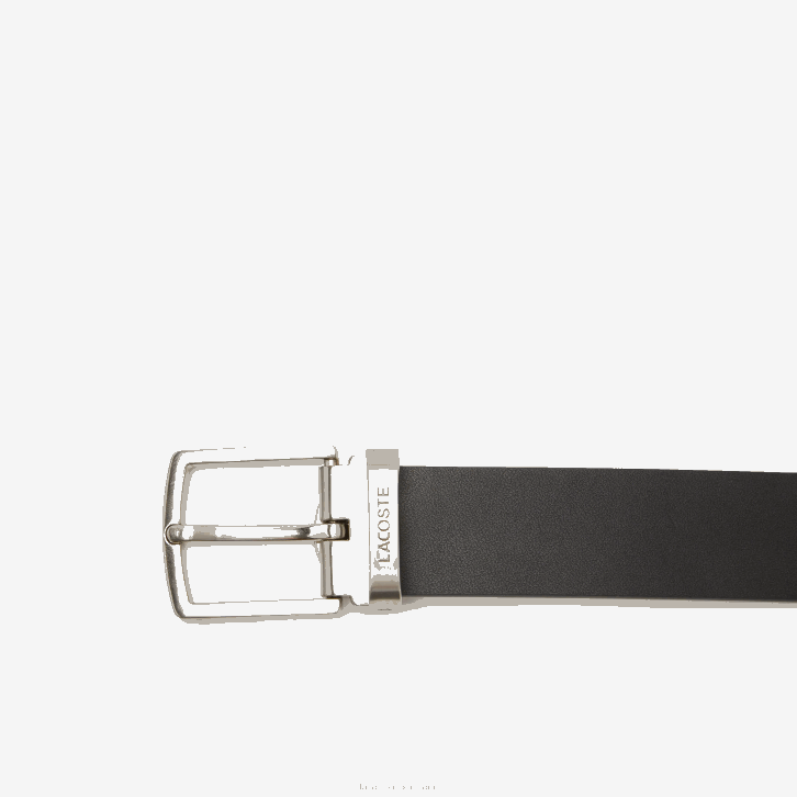 homens Lacoste noir marrom 371 conjunto de presente de cinto de pino e fivela plana 08D02112