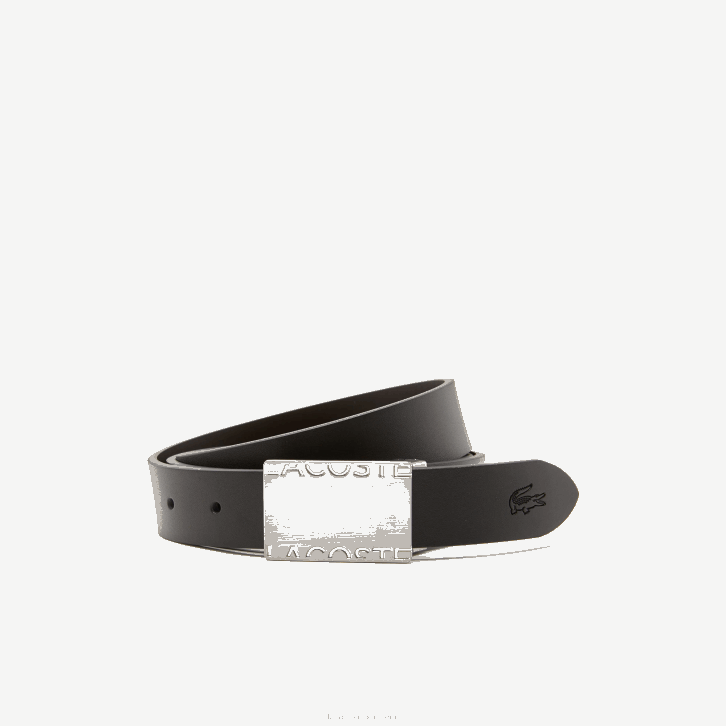 homens Lacoste noir marrom 371 conjunto de presente de cinto de pino e fivela plana 08D02112