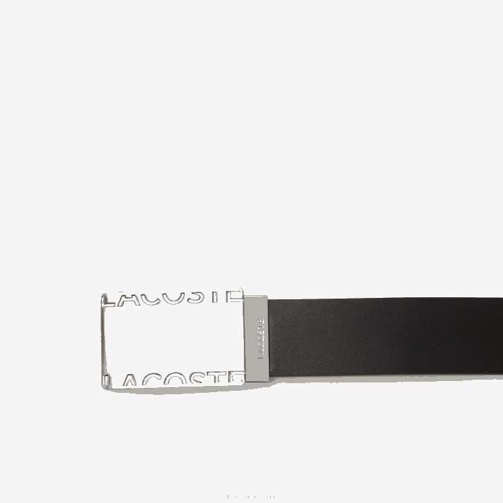 homens Lacoste noir marrom 371 conjunto de presente de cinto de pino e fivela plana 08D02112