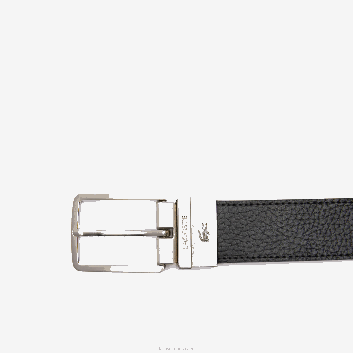 homens Lacoste preto 000 cinto de couro granulado com fivela gravada 08D02098