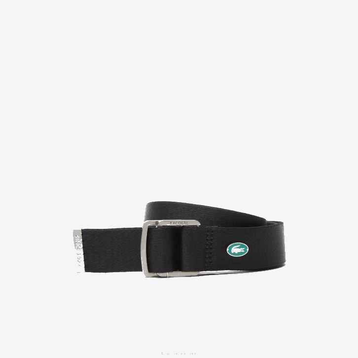 homens Lacoste preto 000 cinto de lona de crocodilo contraste 08D02118