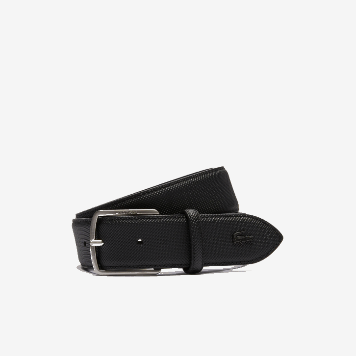 homens Lacoste preto 000 cinto de lona pique com fivela gravada 08D02087