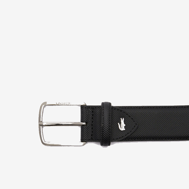 homens Lacoste preto 000 cinto de lona pique com fivela gravada 08D02087