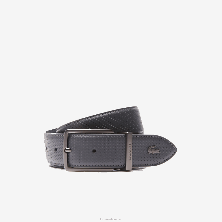 homens Lacoste sombra escura j37 cinto de couro piquê reversível com fivela gravada 08D02078
