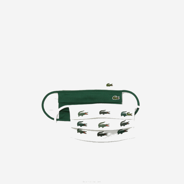 homens Lacoste verde branco 2bt l.12.12 máscaras faciais de algodão pacote com 3 08D02290